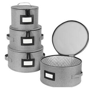 BALEINE 4~Storage Containers Plate Organizer with Carry Handles Hard Shell Grey